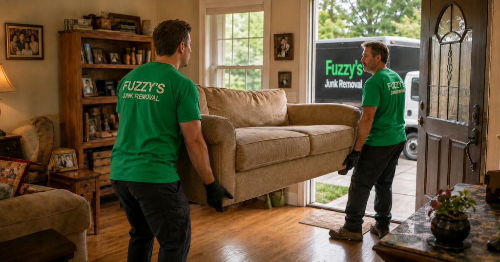 estate cleanout Memphis -- Fuzzy's crew removing furniture from a family home with care