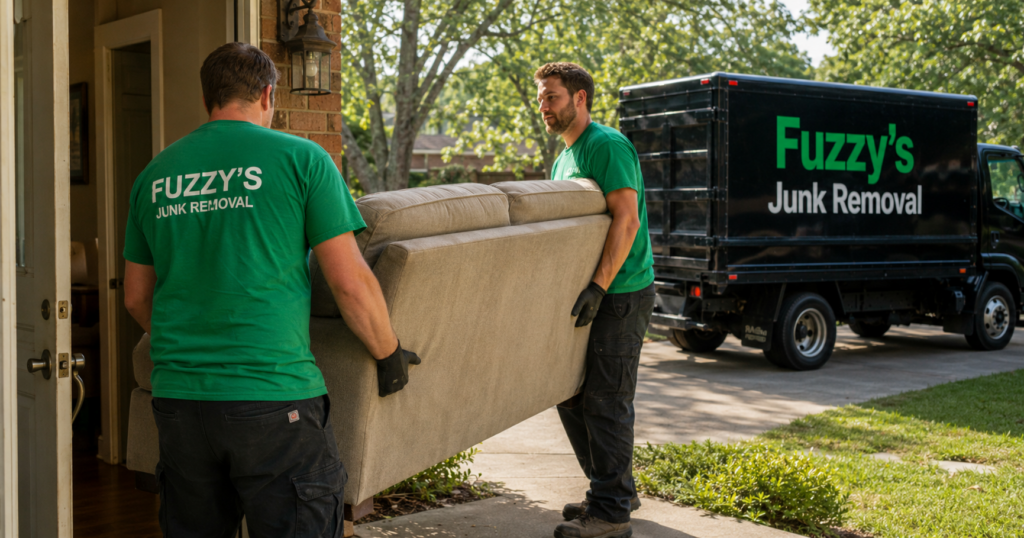 junk removal Memphis -- Fuzzy's crew loading furniture from a residential home