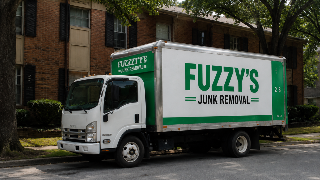 junk removal truck parked outside a Memphis apartment building for a fast rental unit turnover